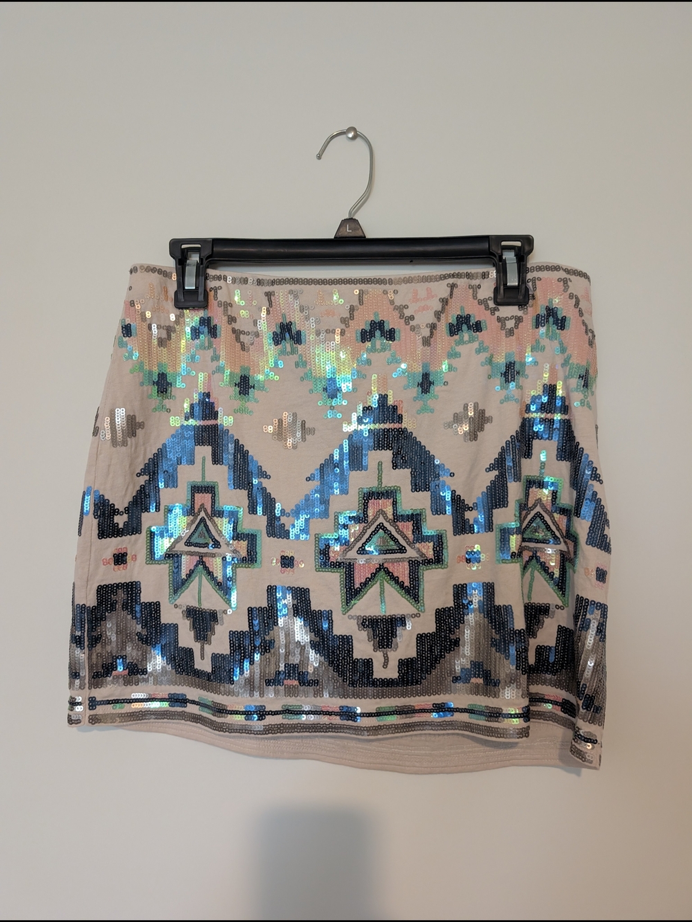 Express Pink Sequin Aztec Mini Skirt